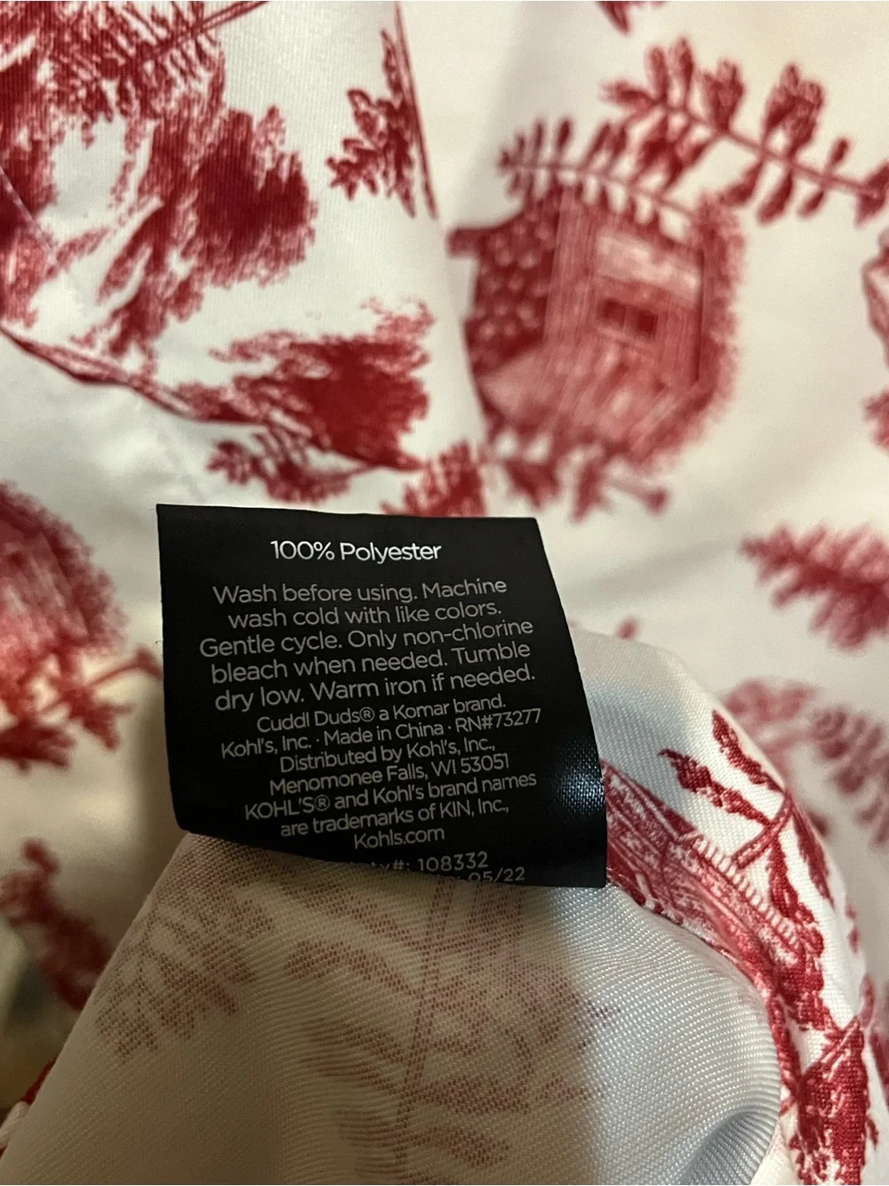Cuddl Duds Full Size Heavyweight Sheet Set Red Lodge Toile